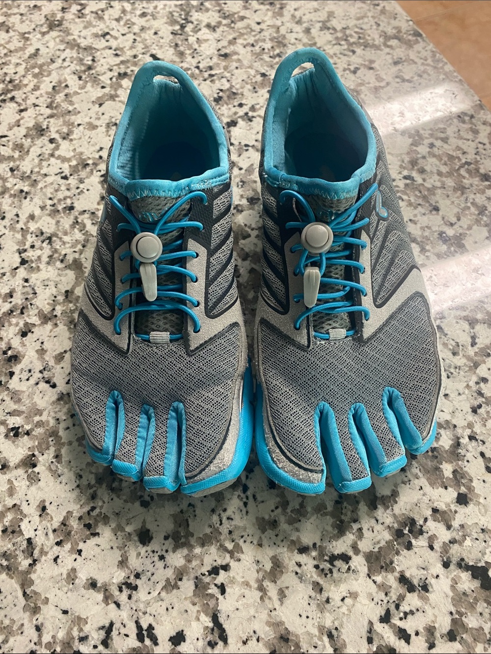 Fila Gray and Teal Five-Toe Athletic Shoes